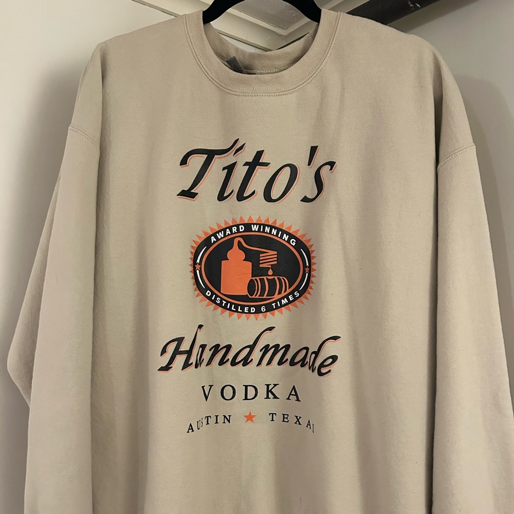 LAST CHANCE Gildan Beige Crewneck Tito’s Vodka Sweater